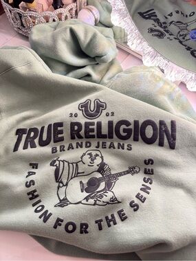 True Religion Hoodie - Sage Green Graphic Logo